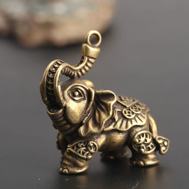 Retro Brass Auspicious Elephant Keychain